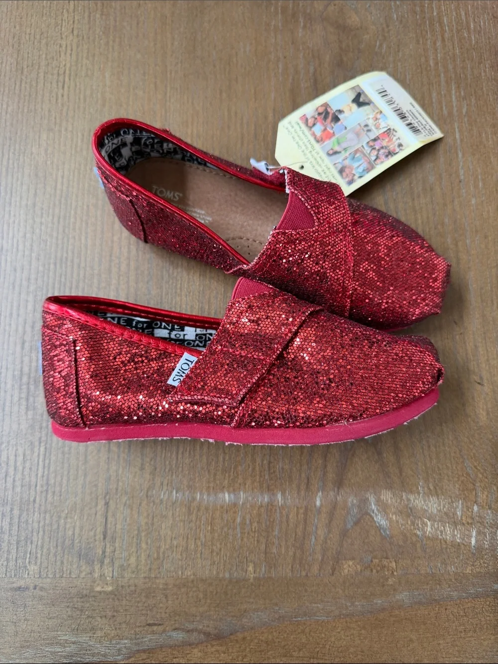 Toms Kids Red Glitter Moccasins